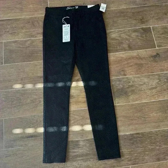 7 For All Mankind Sunrise Midrise Skinny Jeans Black Animal Print Leopard Stretc - Picture 3 of 6